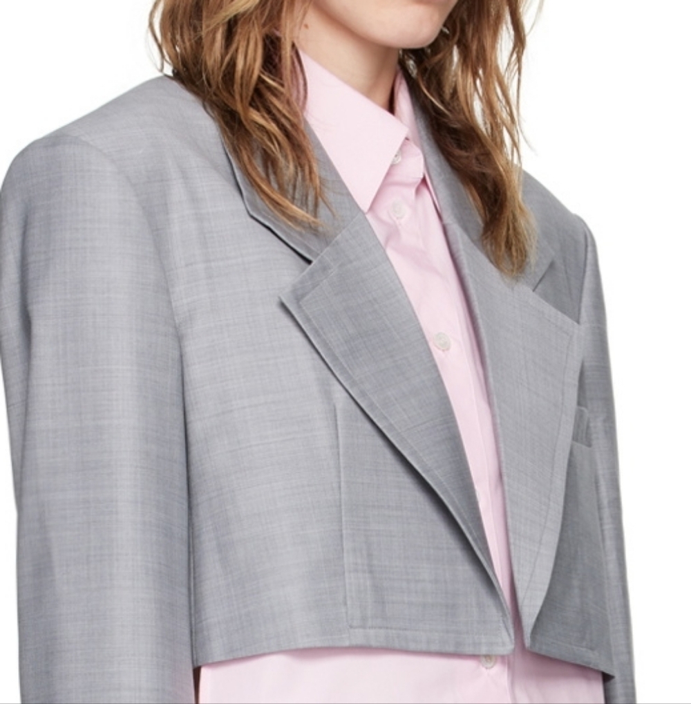Alexander Wang Pre-Styled Cropped Blazer with Dickie Light Heather Grey Women’s - Picture 4 of 7